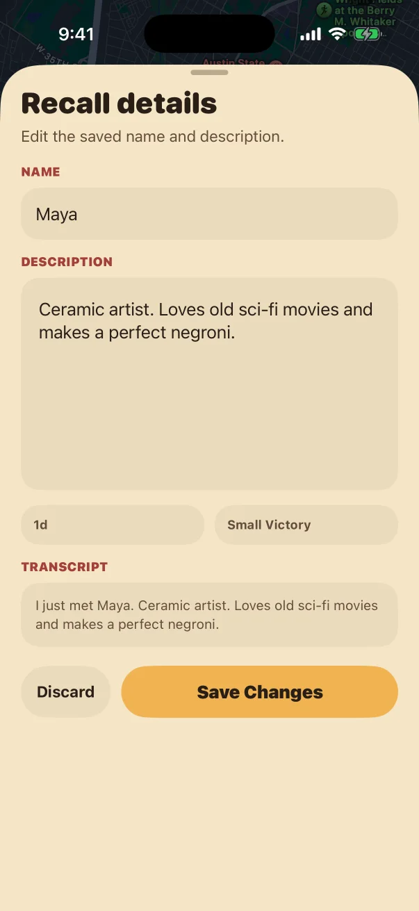 Editable recall details for Maya