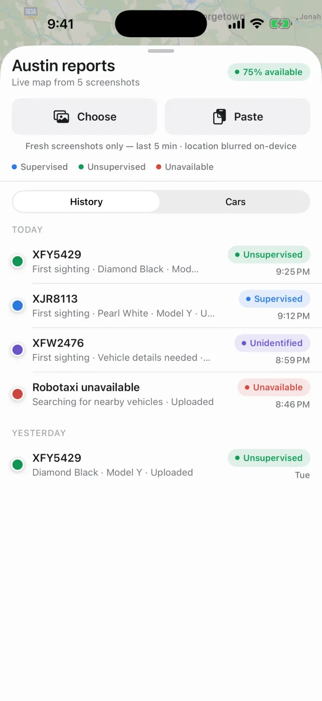 RoboSnap report history with supervised, unsupervised, and unidentified sightings